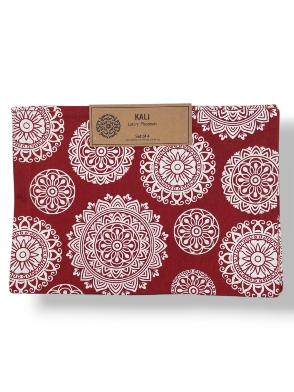 Kali Luxury Placemat Set 100% Cotton Bohemian Mandala Red Maroon White Set of 4